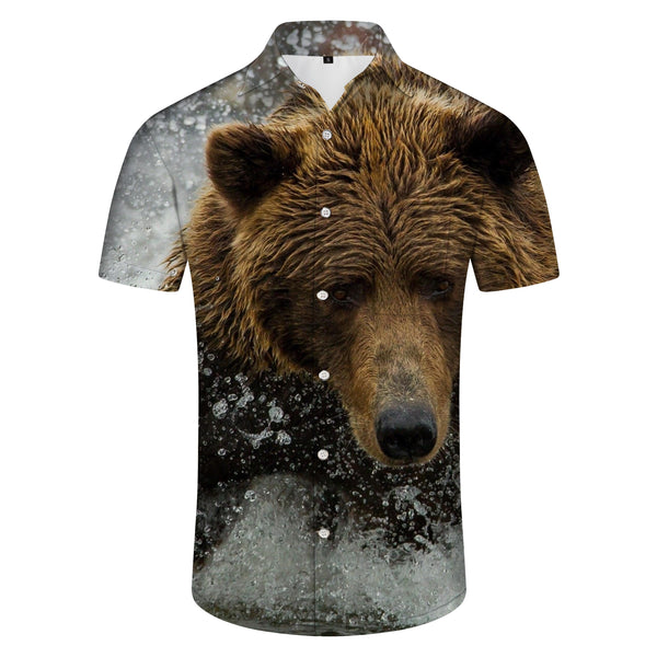 
Wild Brown Bear Hawaiian Shirt Men's Casual Button Short Sleeve Tropical Summer Beach Fashion Popular
                