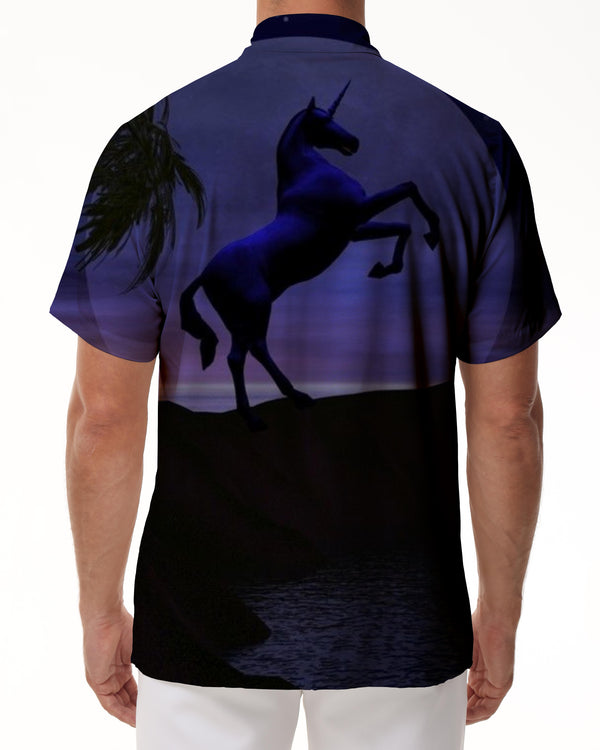 
Sandstorm Night Purple White Horse Men's Short Sleeve Lapel Button Shirt Casual Summer Daily Wear Tops
                
