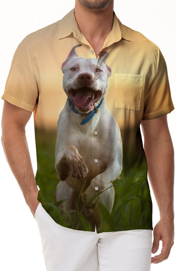 Pitbull Men's Short Sleeve Shirt Hawaiian Button Collar Short Sleeve Loose Pocket Casual Men's Fashion Tops Seaside