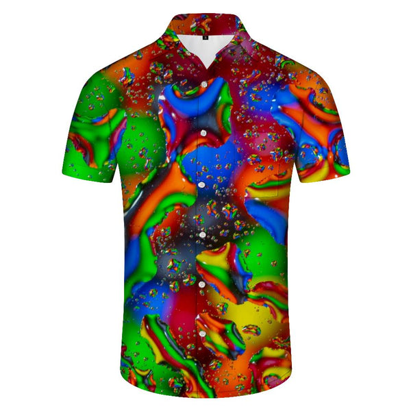 
Fashion casual colorful short sleeve shirt digital printing casual men's fun Hawaiian four seasons tropical button top pocket lapel
                