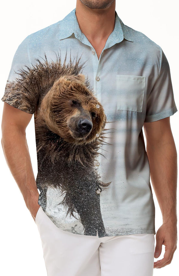 Hawaiian Shirt 3D Animal Print Shirt Men's Hawaiian Shirt Short Sleeve Loose Top Bear Print