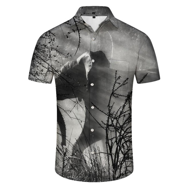 
Gray African wild elephant tropical rainforest Hawaiian tropical button lapel pocket men's short-sleeved shirt casual loose short-sleeved shirt daily travel
                