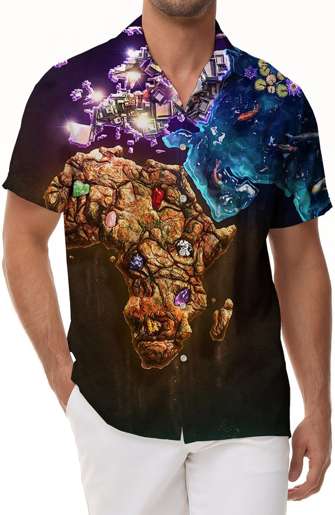 World map in the game Men's casual short-sleeved shirt beach summer print men's vacation seaside party