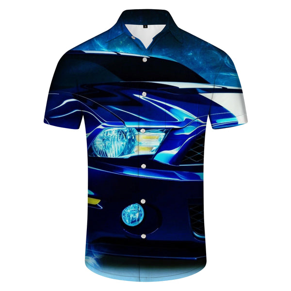 
Cool Blue Car Loose Men's Short Sleeve Shirt Hawaiian Tropical Outdoor Breathable Top
                