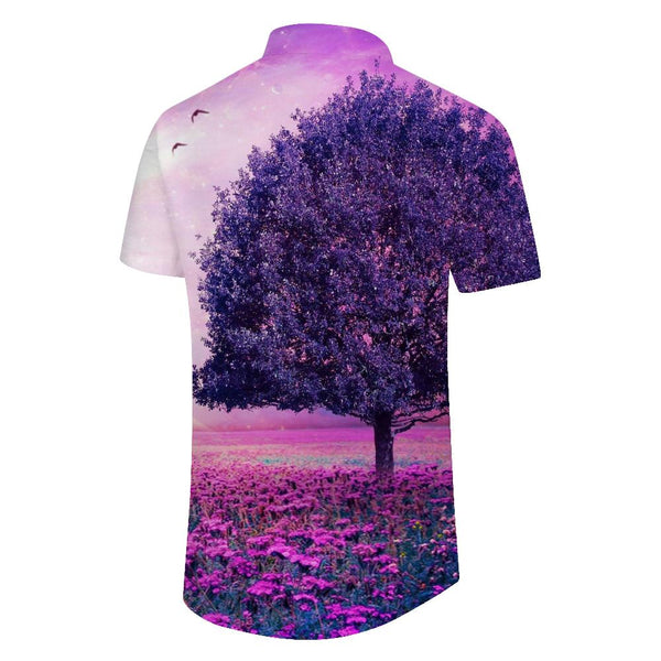 
Purple Flower Sea Hawaiian Simple All-match Shirt Comfortable Breathable Men's Loose Hawaiian Short Sleeve Button Shirt Top
                