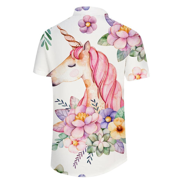 
Pink Unicorn Horse Hawaiian Lapel Men's Short Sleeve Pink Floral Beach Shirt Summer Casual Tops Button
                