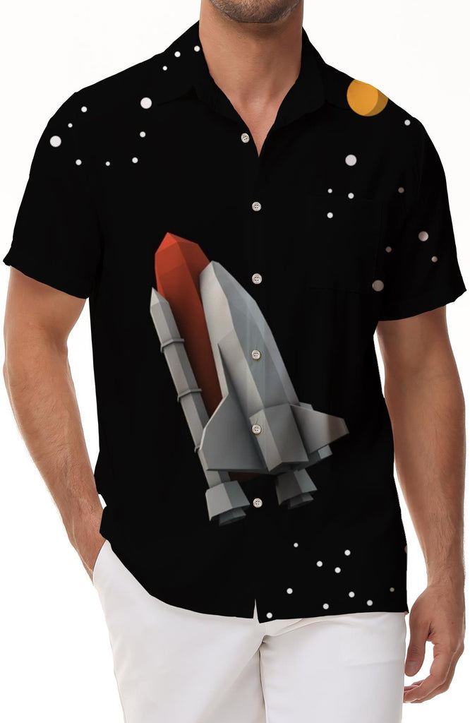 Black Space Rocket Cuban Classic Hawaiian Check Men's Shirt Breathable Button Shirt Resort Wear