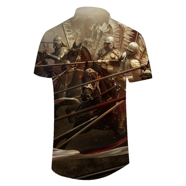 
Medieval knights fighting for power Hawaiian shirt warrior men outdoor casual summer shirt short sleeve button print design
                