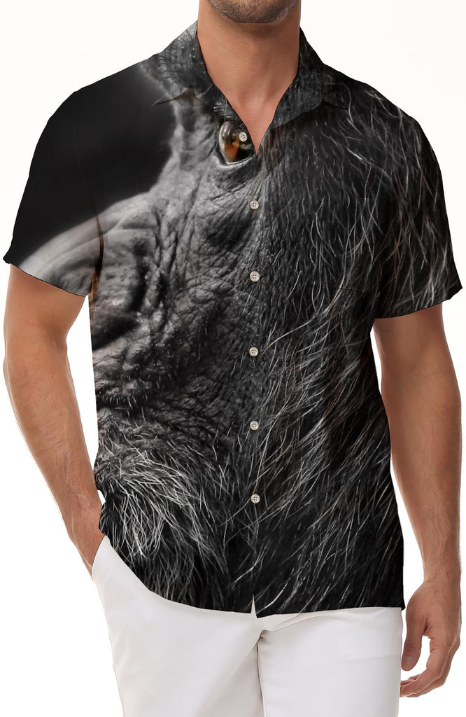 Thick hair wild animal gorilla Africa men's casual loose button Hawaiian lapel suitable for vacation street walking daily fishing