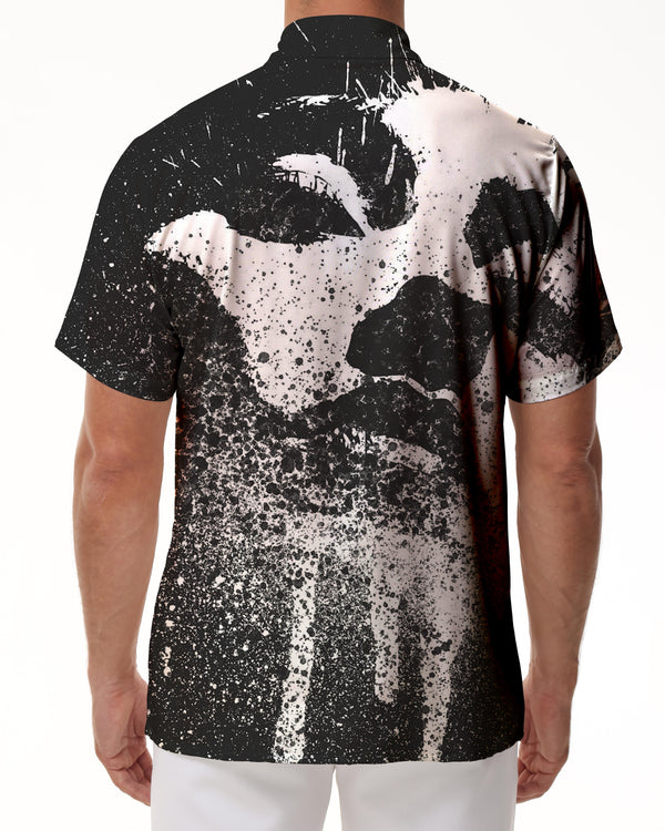 
Black fashion art painting men's casual collar Hawaiian button-down short sleeve lapel pocket top fashion loose shirt short sleeve
                