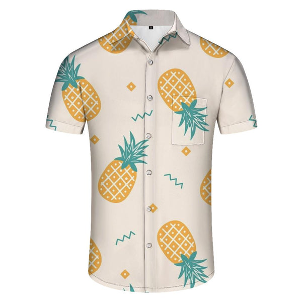 
Trendy Summer Shirts Pineapple Print Hawaiian Shirt Collar Button Top Breathable Short Sleeve Shirt Mens Holiday Party
                