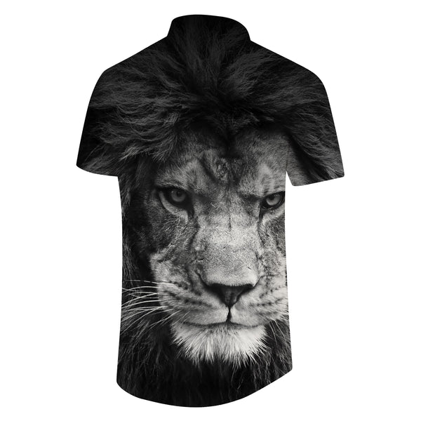
Domineering African lion black and white Hawaiian shirt Men's casual short-sleeved fashionable lapel button beach top
                