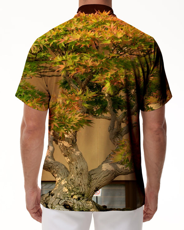 
Maple tree print Hawaiian button-down lapel pockets fashion retro style men's casual loose short-sleeved shirt 3d digital print
                
