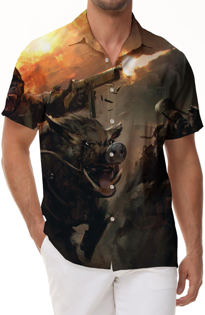 Mixed color animal world 3d digital printing Hawaiian tropical casual men's short sleeve loose and comfortable daily street