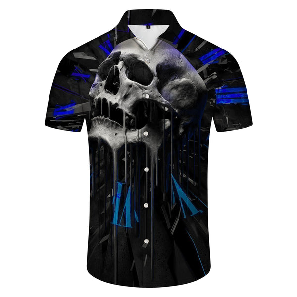 
Loose Hawaiian button men's casual abstract shirt short sleeve clothing print black cool skull
                