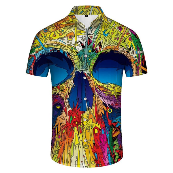 
Colorful digital printing men's casual shirt personality design skull shirt summer loose short sleeve fashion Halloween skull lapel button shirt top short sleeve
                