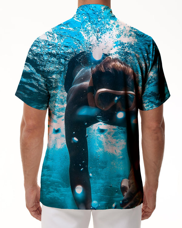 
Hot water underwater diving pattern Hawaiian beach short-sleeved shirt men's casual style regular style suitable for daily wear
                