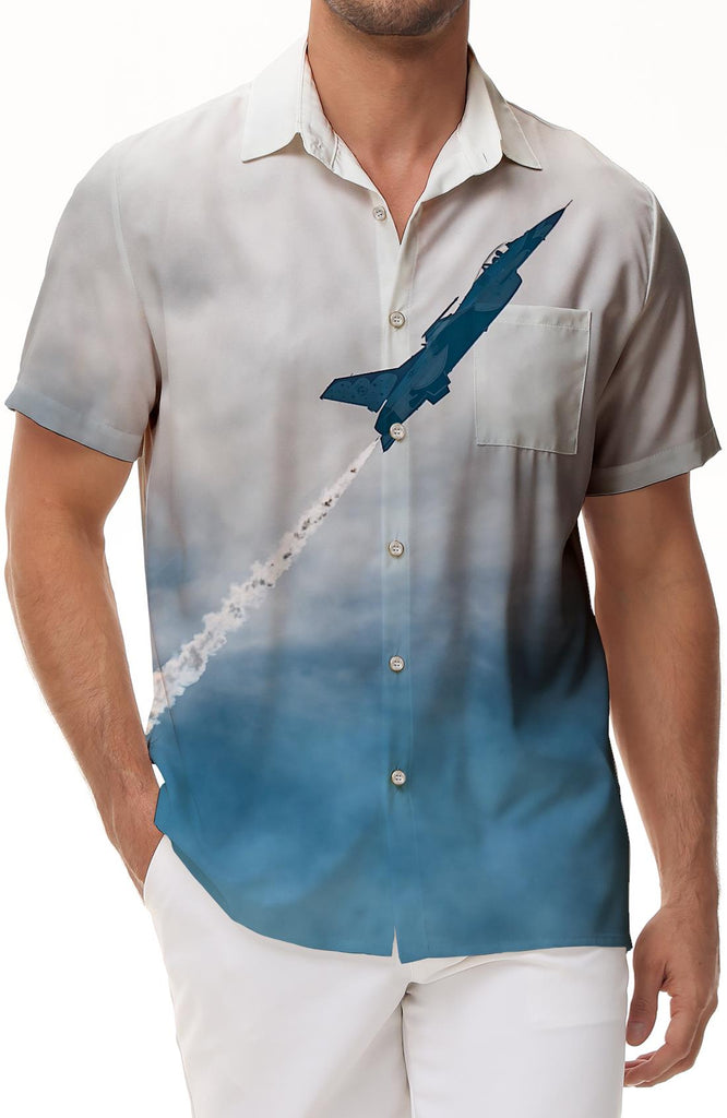 High Altitude Fighter Aircraft Beach Shirt Tropical Vacation Men's Shirt Short Sleeve Collar Button