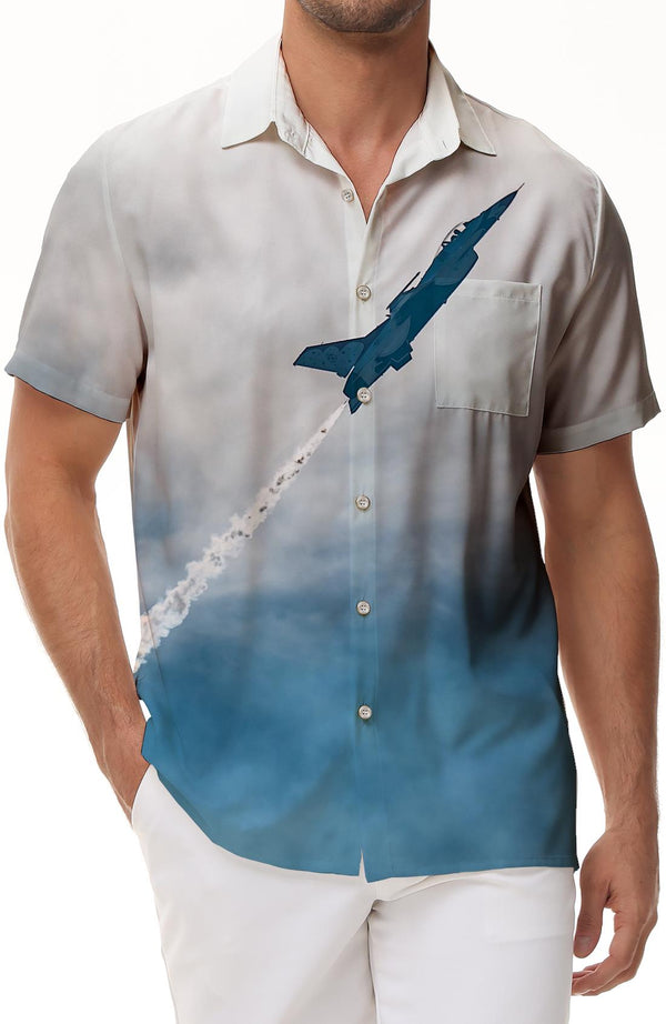 High Altitude Fighter Aircraft Beach Shirt Tropical Vacation Men's Shirt Short Sleeve Collar Button