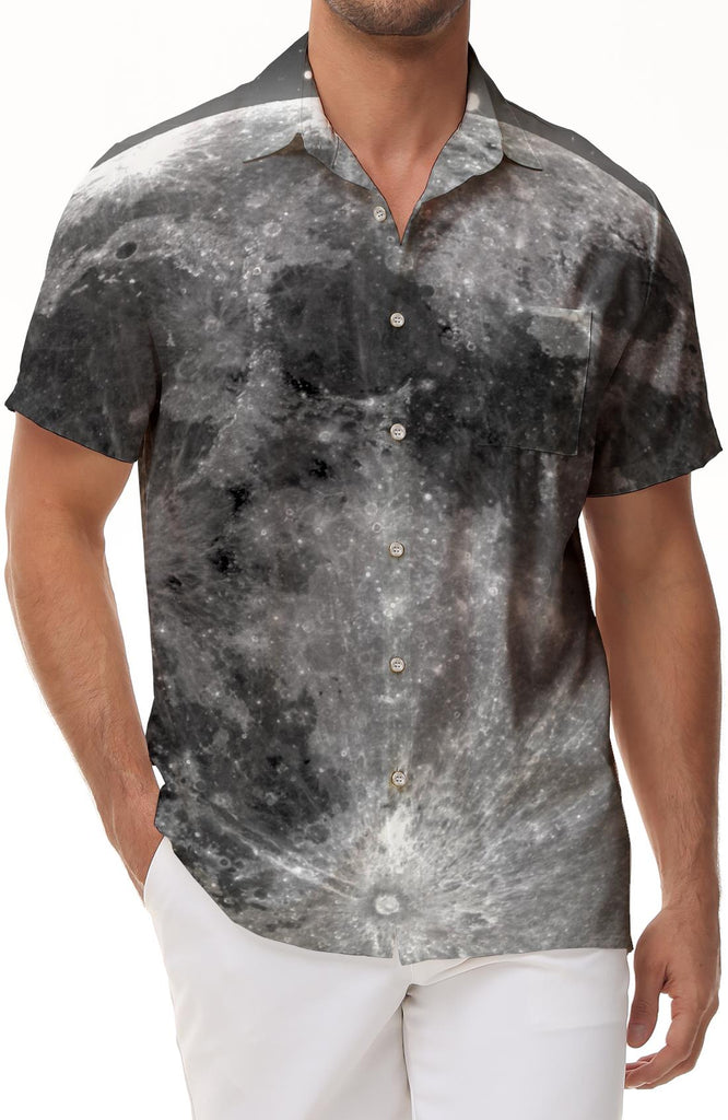 Oversized Moon Climbing Moon Men's Short Sleeve Shirt Hawaiian Tropical Lapel Tie Pocket Button