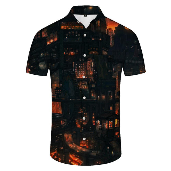 
Art painting buildings men's summer beach leisure loose travel vacation men's short-sleeved clothes
                