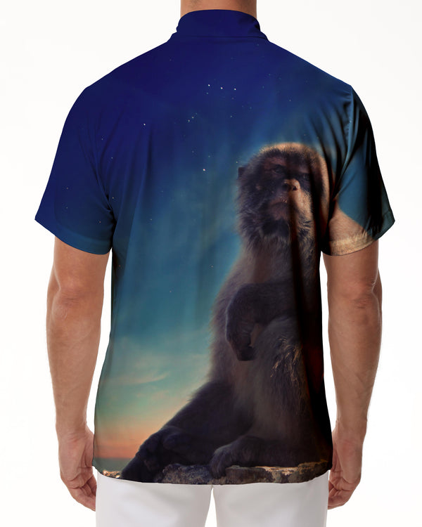 
Men's casual short-sleeved shirt with animal galaxy monkey pattern Hawaiian button-down tropical four seasons lapel pocket short-sleeved shirt beach wear
                