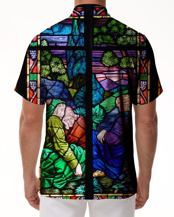 
Prague St. Vitus Cathedral Stained Glass Painting Clothing Casual Men's Fashion Loose Clothing Casual Shirt Simple Breathable
                