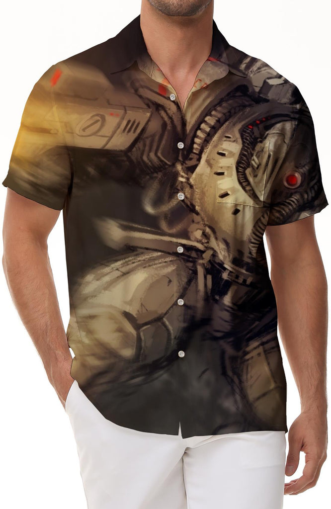 Tech Robot Printed Hawaiian Shirt Men's Casual Summer Beach Leisure Short Sleeve Button Shirt Vacation