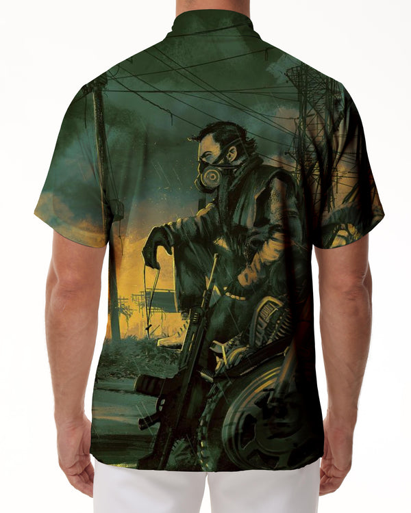 
Shanghai buildings in the Republic of China Men's casual button-down Hawaiian shirts Fun tropical summer wear Men's retro printed beachwear
                