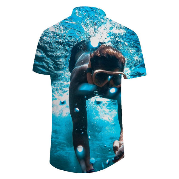 
Hot water underwater diving pattern Hawaiian beach short-sleeved shirt men's casual style regular style suitable for daily wear
                