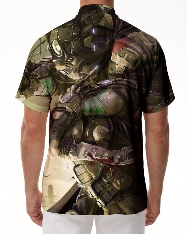 
Game character seaside hot Hawaii tropical four seasons button lapel pocket short sleeve shirt men's daily street simple top
                