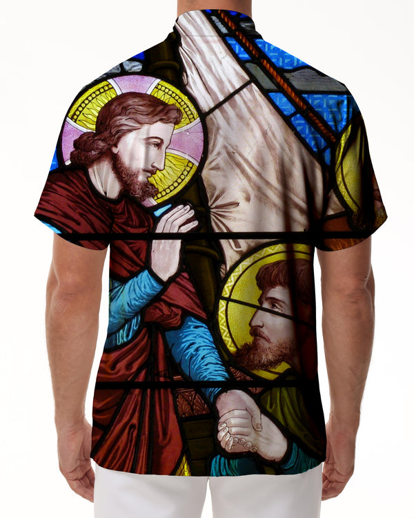 
Jesus 3D Printed Graphic Hawaiian Shirt Mens Casual and Eternal God Reign Stained Glass Clothing
                