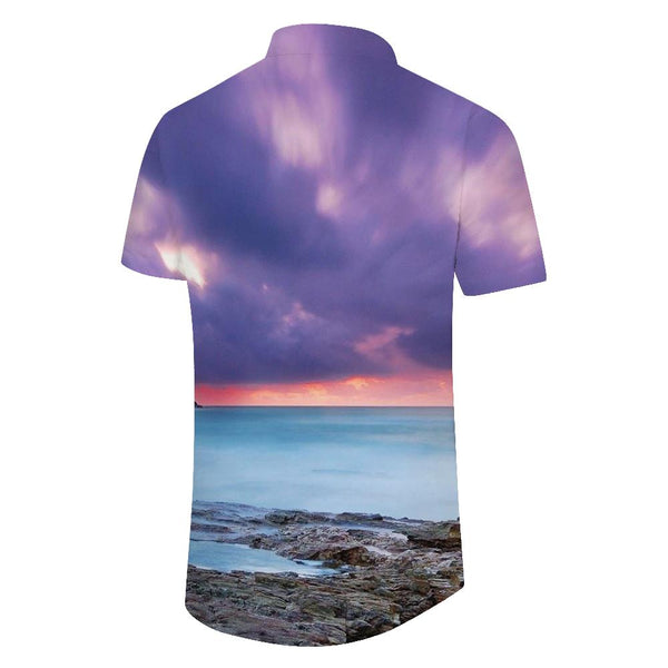 
Seychelles beach waves at sunset Men's short sleeve button down shirt Tropical Hawaiian button down lapel short sleeve shirt
                