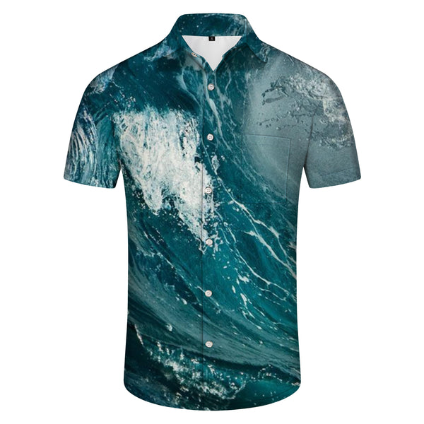 
Tropical Hawaiian Button Four Seasons Men's Beach Shirt Short Sleeve Print Blue Waves Roaring
                