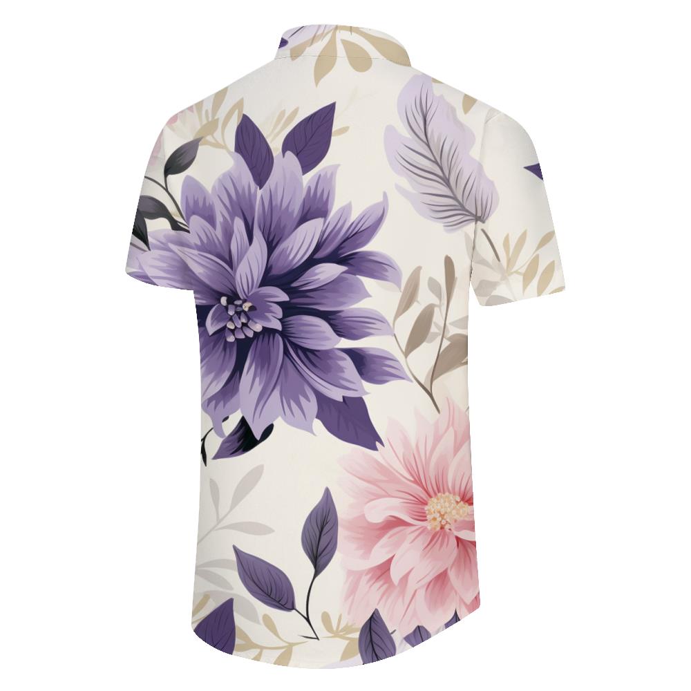 Beautiful purple flower men's shirt Hawaiian shirt summer beach short sleeve shirt Hawaiian shirt with button