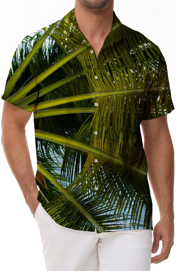 Coconut Tree Seaside Men's Hawaiian Shirt Short Sleeve Casual Beach Vacation Fashion Shirt Clothing