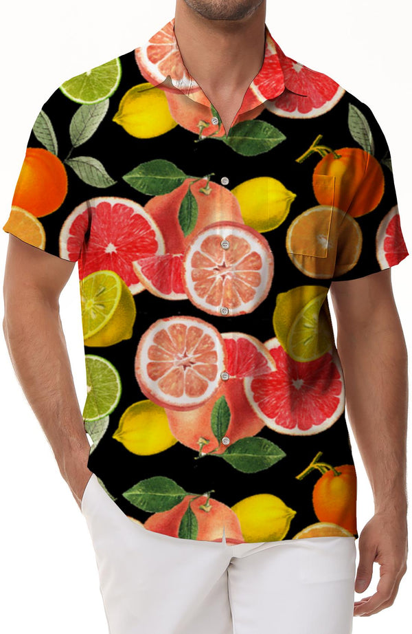 Summer Mix Fruit Men's Short Sleeve Hawaiian Shirt Fashion Collar Beach Button Summer Tropical Short Sleeve Shirt
