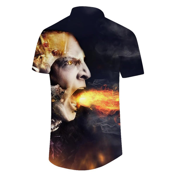 
Robot Fire Breathing Men's Summer Short Sleeve Button Hawaiian Button Pocket Lapel Casual Beach Shirt Short Sleeve
                