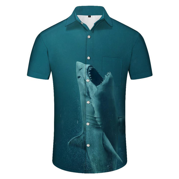 
Fierce Fun Art Shark Men's Casual Button Shirt Rainforest Short Sleeve Top Street
                