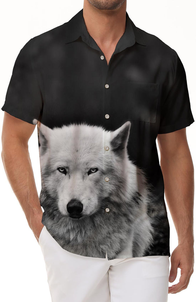 Fashion Men's Cool Animal White Wolf 3D Printed Short Sleeve Shirt Hawaiian Style Beach Pattern Casual Shirt Short Sleeve