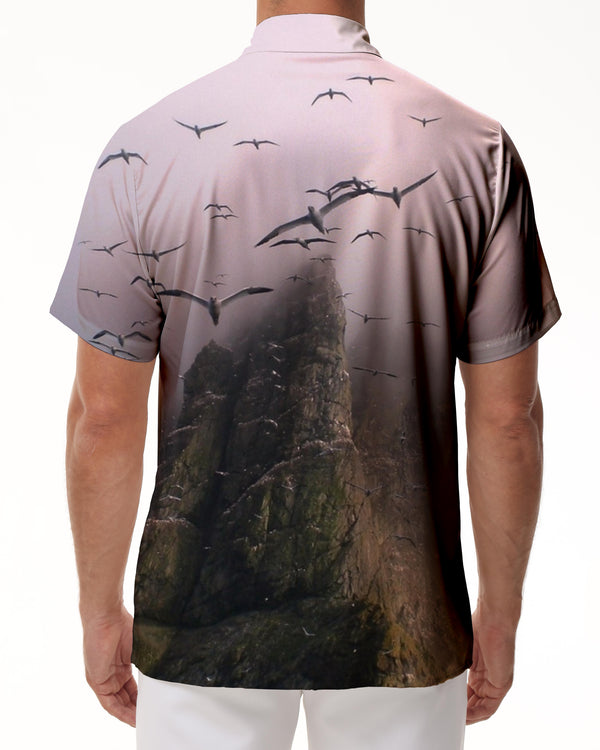 
Cliffs Fauna Bird Print Men's Casual Short Sleeve Top Button Tropical Four Seasons Summer Beach Formal Short Sleeve Shirt
                