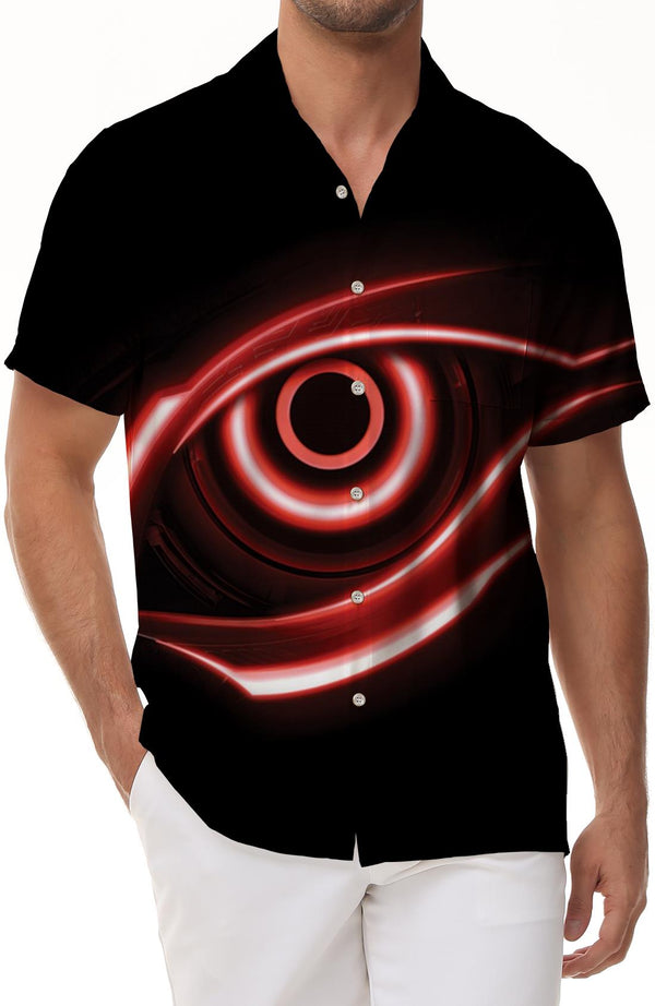 Retro Printed Short Sleeve Hawaiian Shirt Men Breathable Loose Clothes Summer Regular Style Short Sleeve Shirt Art Black Eyes