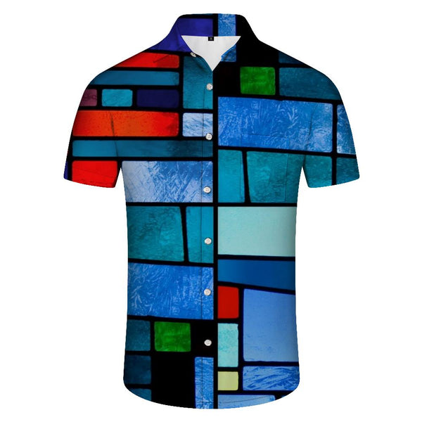 
Mondrian Style Digital Printing Men's Casual Short Sleeve Hawaiian Shirt Casual Beach Work Shirt
                
