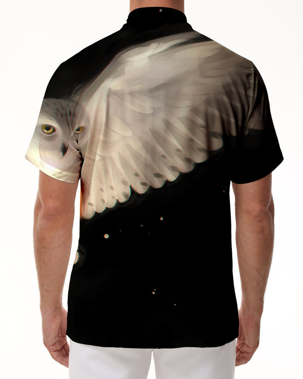 
Black and White Little Owl Cool Fantasy Hawaiian Tropical Button Lapel Men's Short Sleeve Button Four Seasons Shirt Cuban
                