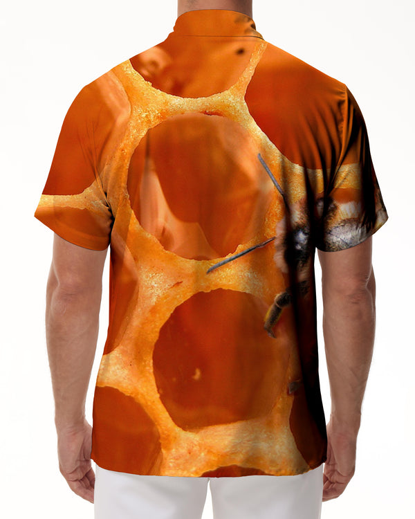 
Bees on Hive Honeycomb Hawaiian Shirt for Men Short Sleeved Casual Summer Beach Shirts
                