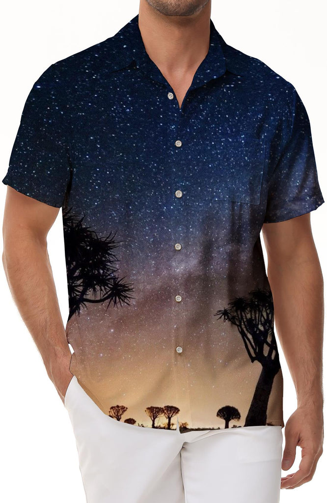 Multi-color galaxy loose travel shirt summer lapel button Hawaiian short-sleeved men's casual short-sleeved fun top