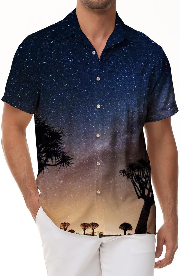 Multi-color galaxy loose travel shirt summer lapel button Hawaiian short-sleeved men's casual short-sleeved fun top