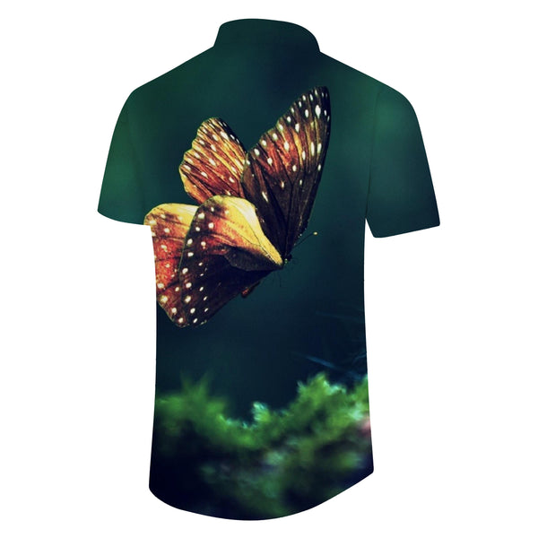 
Green floral butterfly summer tropical men's casual button shirt short sleeve trendy shirt print pattern
                