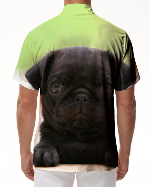 
Cute Black Pug Short Sleeve Beach Shirt Summer Leisure Tropical Vacation Beach Men's Hawaiian Short Sleeve
                