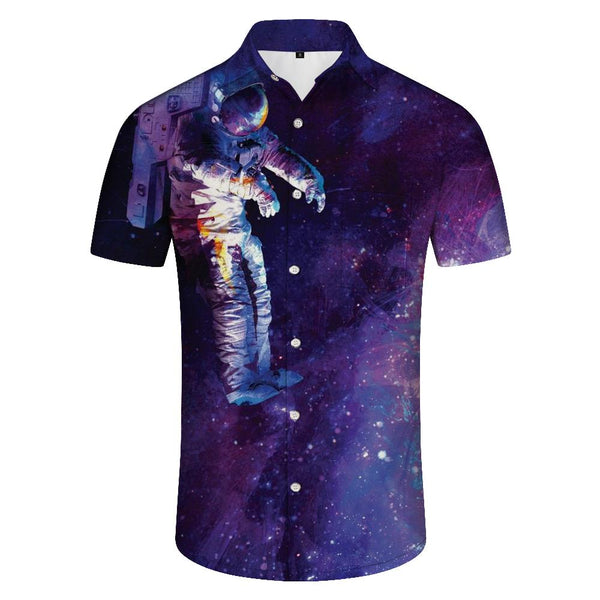 
Cool and fashionable purple outer space men's casual short-sleeved shirt Hawaiian tropical four seasons 3d digital printing top
                